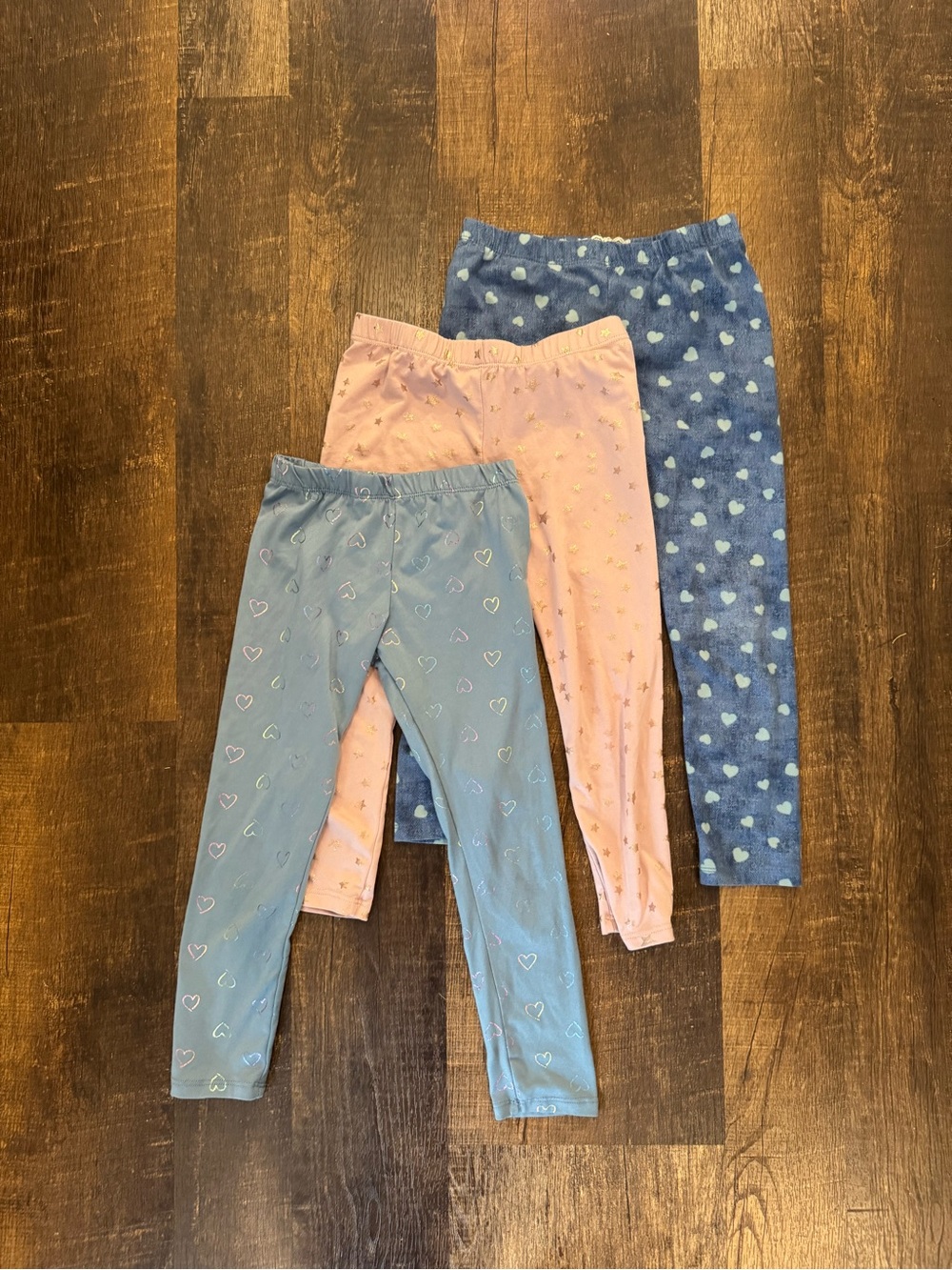 btween Blue, Pink and Light Blue Heart Print Leggings Trio